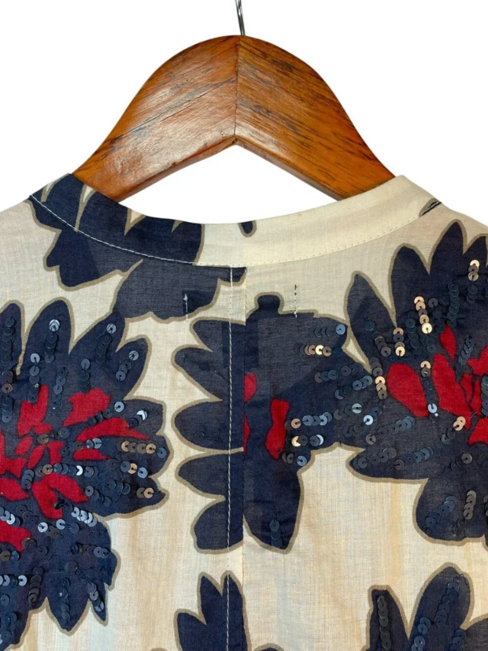 J.Crew Sequined Floral Sleeveless Cotton Blouse Cream Navy Red Size 6